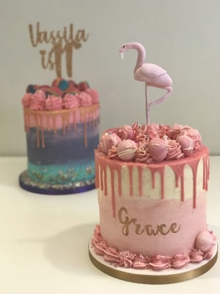 pink flamingo drip cake