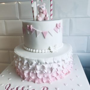 Pretty Ruffle Two Tier  with choice of Teddy,  Bunny or Elephant